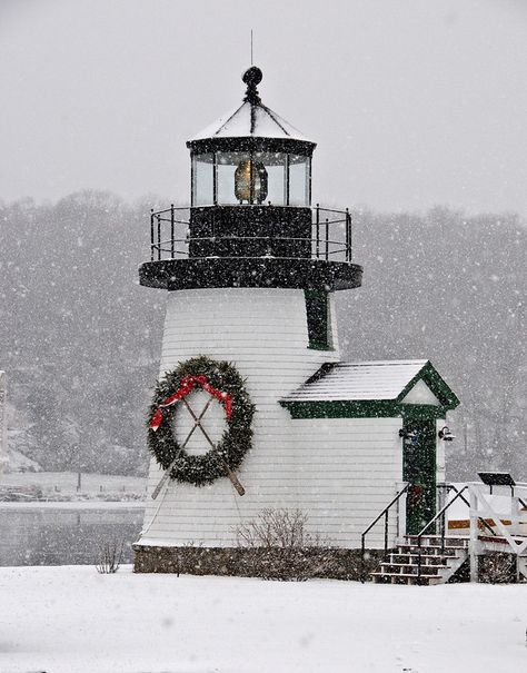 Mystic Seaport Light, Mystic, Connecticut Connecticut Christmas, Mystic Connecticut, Mystic Seaport, Mystic Ct, Lighthouses Photography, Christmas Getaways, Christmas House Lights, Beachy Christmas, New England States