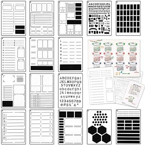 Journal Stencils, Diy Journals, Bullet Journal Stencils, Grid Journals, Dot Grid Journal, Schedule Templates, Alphabet Stencils, Painting Templates, Diy Templates