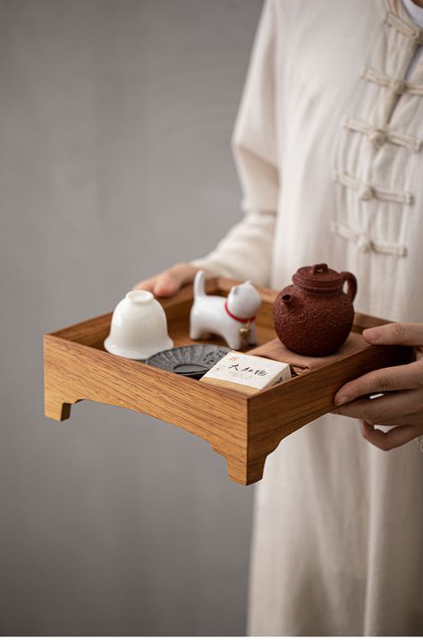 Gohobi Square Walnut Teak Wooden Serving Tray Teapot Tray Tea Tray Design, Wooden Food Tray, Wooden Platters Serving Trays For Sushi, Japanese Tea Tray, Bamboo Serving Tray, Wood Placemats, Wooden Tool Boxes, Matcha Set, Handmade Tableware