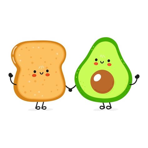 Avocado Toast Tattoo, Avocado Toast Painting, Avocado Cute Art, Avocado Drawing Cute, Avocado Painting Cute, Avocado Toast Drawing, Toast And Avocado, Avocado Vector, Avocado Card