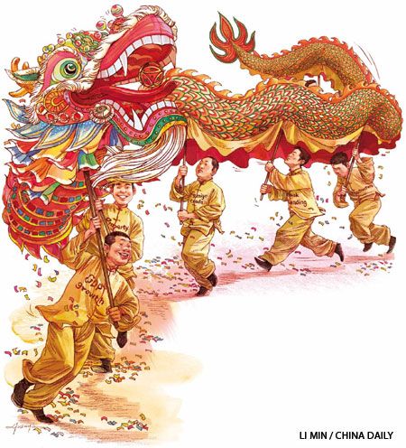 Chinese Dragon Dance, Tigre Y Dragon, Interesting Drawings, Gold Art Painting, Chinese New Year Design, Chinese Illustration, Dancing Drawings, Chinese Festival, Lose Control