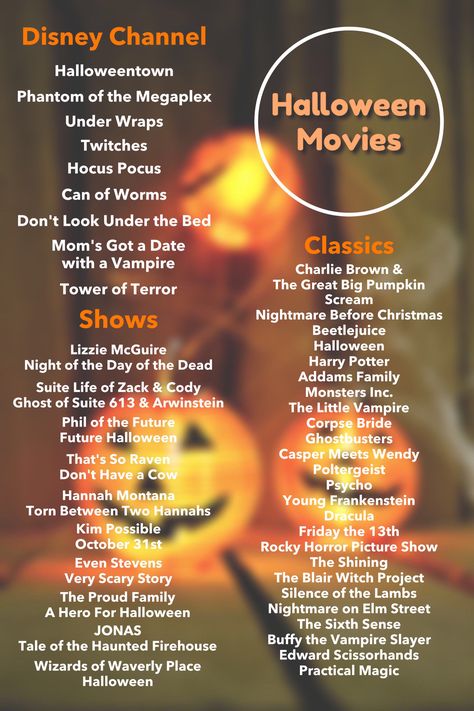 Disney Channel Halloween Movies, Disney Show Halloween Episodes, Disney Halloween Watch List, Disney Plus Halloween Movies, Disney Plus Halloween Watch List, Halloween Movies List Disney Plus, Disney Halloween Movie Night, Disney Halloween Shows, Fall Disney Movies