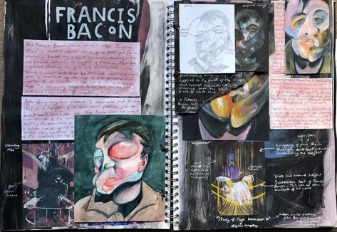 Francis Bacon Artist Research Page, Francis Bacon Artist Research, Journal Ideas Year, Art Gcse Sketchbook Layout, Artist Research Gcse, Female Rage Art, Gcse Artist Research, Bacon Artist, Sketchbook Ideas Doodles