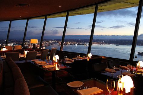 Sky City Restaurants, located in the Space Needle, slowly spins giving you a 360 degree view of downtown Seattle and the Puget Sound.  It is a great special occasion choice! Sky Restaurant, Seattle Restaurants, Sky City, Space Needle Seattle, Downtown Seattle, City Restaurants, Puget Sound, Enjoy Nature, Best Places To Eat