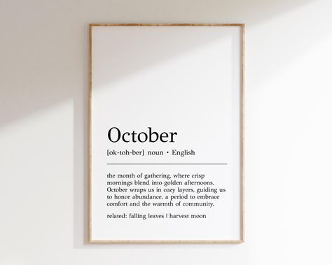 October Definition Print | Fall Wall Art | October Art | Autumn Decor | Dictionary Print | October Decor | Inspirational Print October Decor, Art October, October Decorations, October Art, Dictionary Prints, Fall Wall Art, Inspirational Prints, Inspirational Art, Autumn Decor