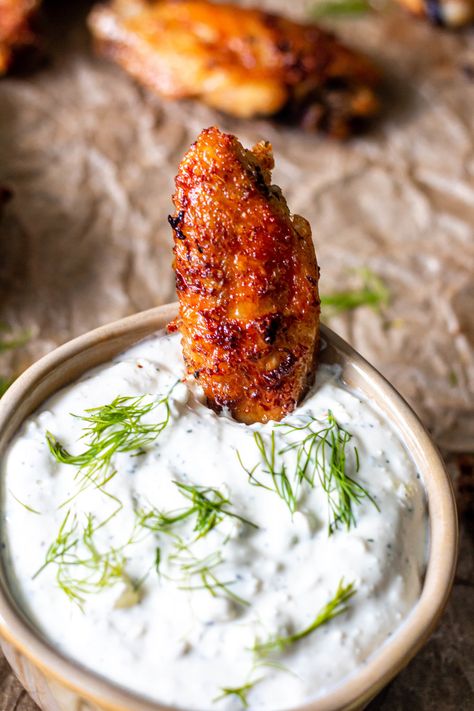 Greek Chicken Wings Recipe, Mediterranean Chicken Wings, Chicken Wings Dip, Greek Chicken Wings, Grilled Chicken Wings Marinade, Marinade Chicken Wings, Dip For Chicken Wings, Greek Wings, Starvin Marvin