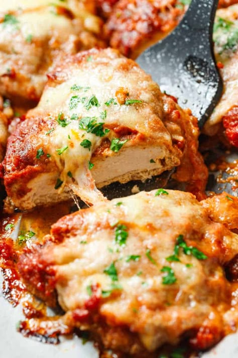 The Best Keto Chicken Parmesan (Restaurant style!) - The Big Man's World ® Sugar Free Tomato Sauce, Crispy Breaded Chicken, Keto Chicken Parmesan, Ketogenic Meals, Skillet Chicken Parmesan, Crispy Chicken Breast, Keto Italian, Low Carb Chicken Parmesan, Low Fat Chicken