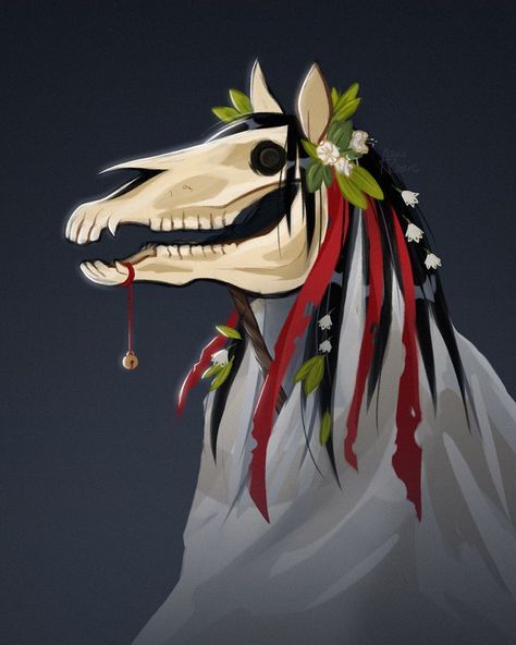 Mari Lwyd Illustration, Vulture Illustration, Mari Lwyd, Fantasy Horses, Vulture Culture, Creatures Art, Horse Drawing, Art Idea, Mythical Creatures Art