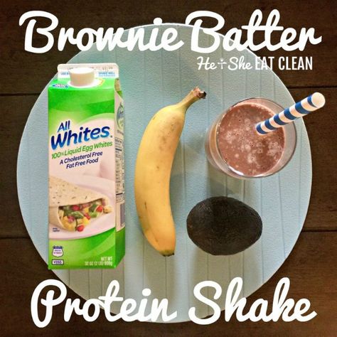 Brownie Batter Protein Shake #eatclean #cleaneating #heandsheeatclean #proteinshake Brownie Batter Protein Shake, Gingerbread Protein Shake, Blueberry Oatmeal Recipes, Ladder Workout, Healthy Protein Shakes, Cleaner Eating, Egg White Protein, Tabata Workout, Liquid Egg Whites