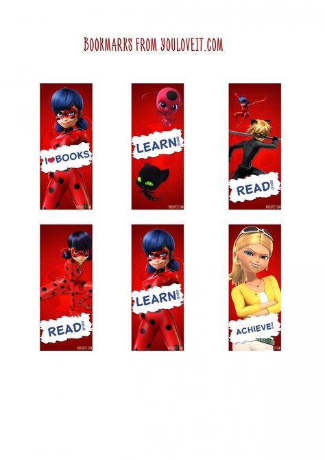 Miraculous LadyBug bookmarks - download and print Miraculous Ladybug Bookmark, Bookmarks For Books, Art Photography Portrait, Ladybug Birthday, Learning Process, Aesthetic Stickers, Learn To Read, Miraculous Ladybug, Diy For Kids