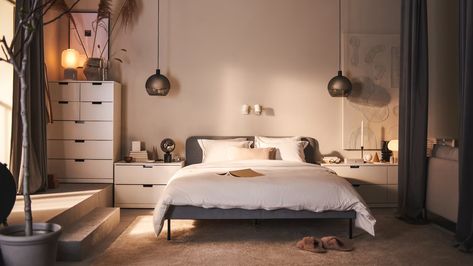 Calming bedroom ideas to inspire your home - IKEA Slattum Bed, Nordli Bed, Bedroom Ikea, Cama Ikea, Design Ložnic, Smart Bedroom, Modern Style Bedroom, Ikea Ireland, Wire Shelf