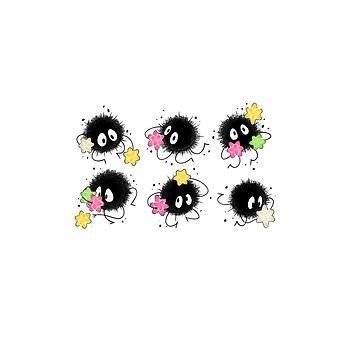 "Cute Soot Spirits" Sticker by MLolotte | Redbubble Soot Sprite Tattoo Design, Dust Sprite Tattoo, Studio Ghibli Dust Sprites Tattoo, Soot Sprite Drawing, Soot Spirit Tattoo, Soot Sprite Art, Dust Sprites Tattoo, Studio Ghibli Sprites, Ghibli Doodles