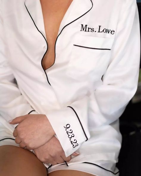 The new Mrs Lowe in her custom-stitched PJs personalised with her new name and wedding date. Every detail tells her unique love story 💕 LR xx⁠ ⁠ ⁠ #2024bride #2025bride #personalisedrobe #personalisedpyjamas #weddingPJS #bridalrobe #lacebridalrobe #diywedding #weddingspo #bridemaids #bridesmaidproposal #proposalboxes #bridalgifts Wedding Dates, Bridesmaids Robes, Lace Bridal Robe, Personalized Pajamas, Bridal Robe, Bridal Inspo, Bridesmaid Robes, Bridal Robes, New Names