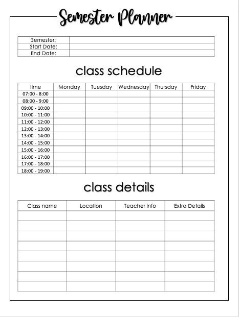 Daily Academic Planner Template, College Student Templates, Semester Planner Free Printable College Students, Goodnotes School Templates, Teacher Journal Planner, College Semester Planning, Semester Overview Template, Daily Planner Ideas Student, Goodnotes College Planner