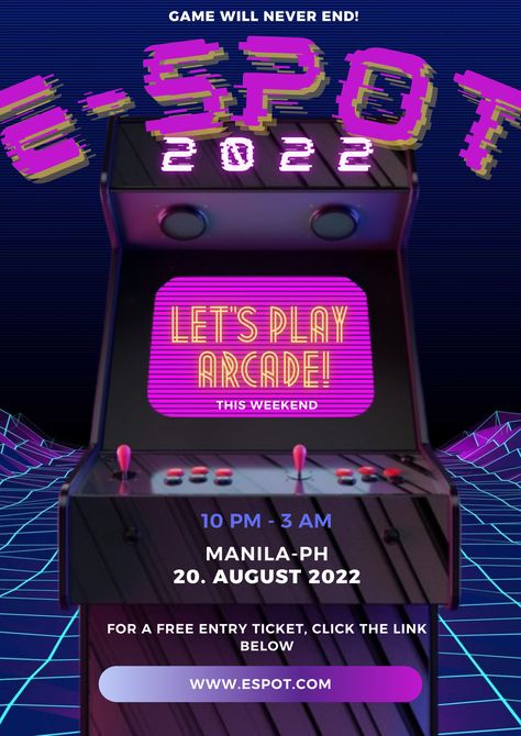 Game Poster Design Graphics, Game Show Poster Design, Game Advertising Design, Game Posters, Arcade Graphics, Arcade Design Graphic, Arcade Pubmat, Main Event Arcade, 90s Graphic Design