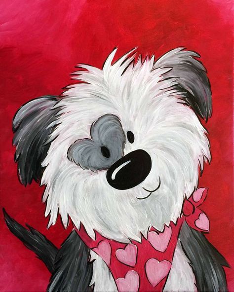 Kids Canvas Painting, Pinots Palette, Kids Canvas Art, 강아지 그림, Kids Canvas, Easy Canvas Painting, Valentines Art, Dog Canvas, Night Painting