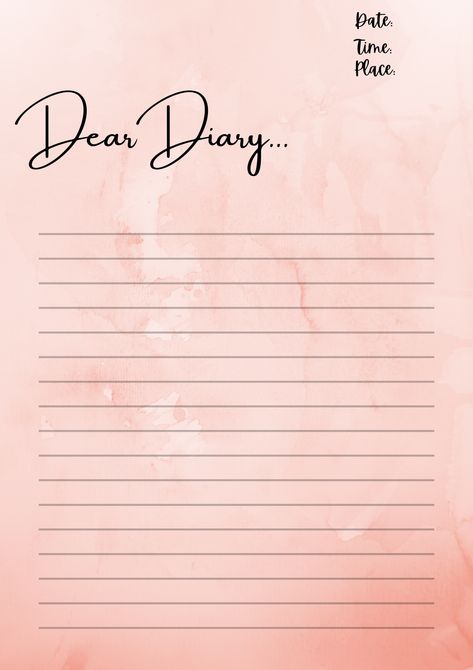 Diary Format Ideas, Diary Pages Template, Dear Diary Writing First Page, Blank Diary Page, Digital Diary Ideas, Diary Template Aesthetic, Diary Template Journals, Diary Page Template, Dear Diary Writing