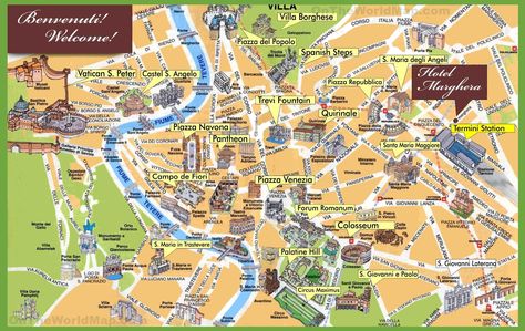 Rome sightseeing map Rome Landmarks, Rome City Map, Rome Sightseeing, One Day In Rome, Rome Tourist, New York Sightseeing, Italy Tourist Attractions, Italy Tourist, Rome Map