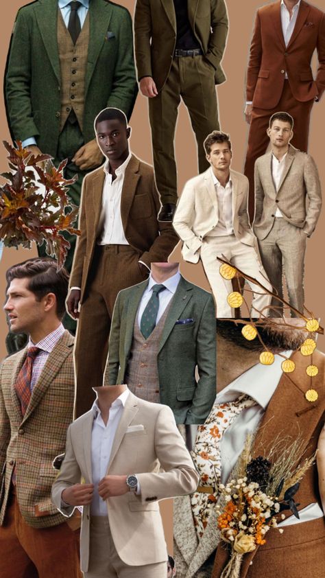 Men’s inspiration for a whimsical fall wedding! Garden Wedding Attire, Men Wedding Attire Guest, Whimsical Fall Wedding, Fall Wedding Groomsmen, Semi Formal Wedding Attire, Male Wedding Guest Outfit, Wedding Guest Men, Fall Wedding Attire, Wedding Guest Suits