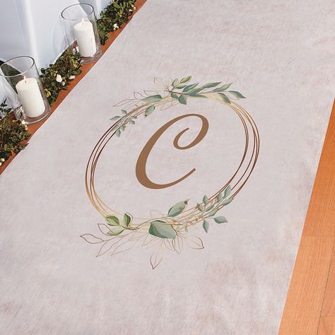 Personalized Botanical Monogram Aisle Runner - OrientalTrading.com Isle Decor, Dark Purple Wedding, Botanical Monogram, Wedding Aisle Runner, Aisle Runners, Aisle Runner Wedding, Pew Bows, Letter Monogram, Fingers Crossed