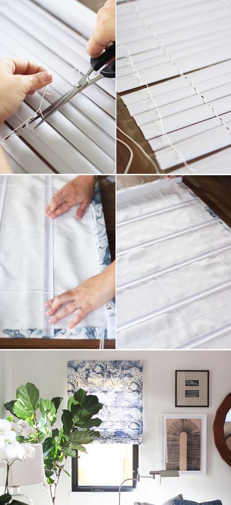 Easy to follow Roman Shades tutorial using vinyl mini blinds and Rebecca Atwood printed fabric. #DIY: Roman Shade Tutorial, Vinyl Mini Blinds, Diy Roman Shades, Diy Window Treatments, No Sew Curtains, Antique Finds, Mini Blinds, Hunter Douglas, How To Hang