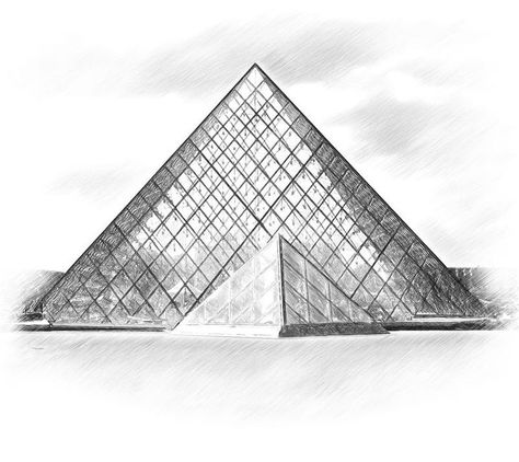 Pyramid Drawing, Glass Pyramid, Louvre Pyramid, Building Sketch, Interior Design Drawings, Louvre Paris, Louvre Museum, Adventure Book, Lost City