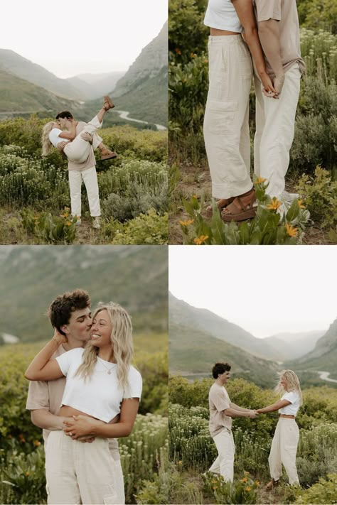 Spring Romantic Engagement Photos Inspo | Couples Photoshoot Inspo | Destination Photographer | This candid couple had a spring engagement with romantic moments and candid engagement photos! Discover engagement session poses, romantic engagement outfit ideas, spring couples photoshoot, and engagement photo poses! Book Lauren for your adventure engagement session or intimate couples photoshoot at itslaurennovak.com! Couple Outfit For Photoshoot, Casual Save The Date Outfits, Engagement Photos Boho Outfit, Spring Photoshoot Outfits Couple, Engagement Photoshoot Casual, Couples Details Photo Ideas, Field Photoshoot Outfits Couple, Couples Session Outfit, Inspo Engagement Photos