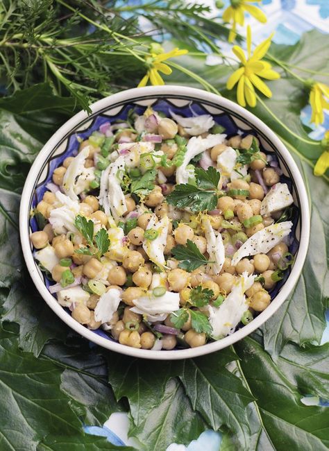 Chickpea & Torn Mozzarella Salad from The Forest Feast Mediterranean: Simple Vegetarian Recipes Inspired by My Travels by Erin Gleeson Best Summer Salad Recipes, Fennel And Apple Salad, Barbecue With Friends, Simple Vegetarian Recipes, Forest Feast, Best Summer Salads, Too Hot To Cook, Mediterranean Cookbook, Pistachio Salad