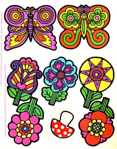 60s Art, Flower Graphic Design, Stencil Templates, Vintage Graphic Design, Retro Wallpaper, Retro Illustration, Sticker Collection, Sticker Book, Retro Art