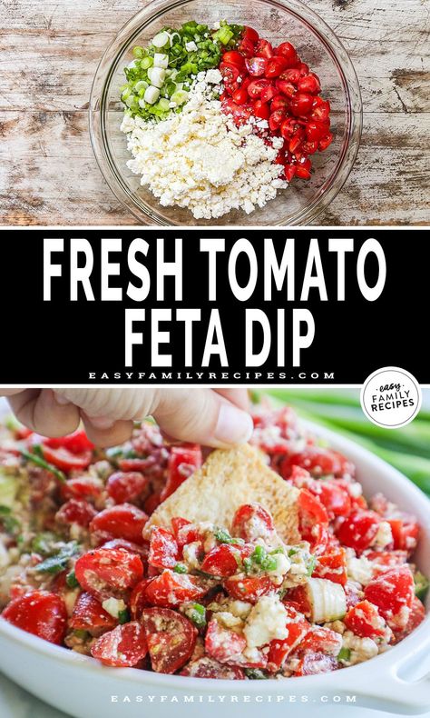 This Fresh Tomato Feta Dip is simple, fresh, and so tasty! This Feta Tomato Dip features juicy cherry tomatoes tossed together with savory Greek seasoning, creamy feta, olive oil, and green onions. Enjoy this Feta and Tomato Dip on bread crackers, or your favorite protein! Just 5 ingredients and 10 minutes needed to put together this Feta Tomato Green Onion Dip! Feta Tomato Dip, Tomato Feta Dip, Cherry Tomato Appetizers, Green Onion Dip, Tomato Dip Recipes, January Food, Feta Cheese Dip, Tomato Appetizers, Feta Tomato