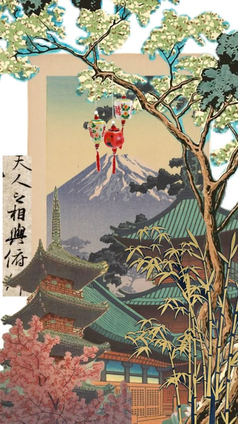 Japanese Vibe Wallpaper, Japonisme Art, Japanese Culture Wallpaper, Traditional Japanese Art Aesthetic, Asian Collage, Japanese Collage, Old Japanese Art Wallpaper, Japanese Collage Art, Japan Collage