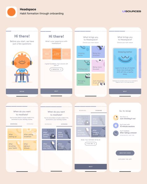 Headspace - Habit formation through onboarding | UI Sources Onboarding App, Onboarding Ui, Headspace App, Ui Ux 디자인, Ux App Design, Mobile App Design Inspiration, App Interface Design, Webdesign Inspiration, App Design Inspiration