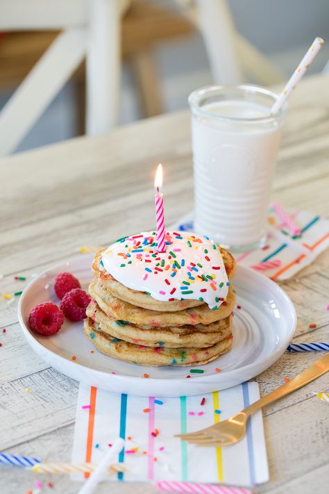 Pancake Birthday Cake, Birthday Cake For Jesus, Pancake Birthday, Birthday Cake Pancakes, Birthday Pancakes, Cake Pancakes, Birthday Morning, Kodiak Cakes, Birthday Breakfast