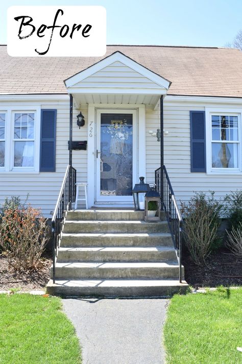 Painted Cement Steps and Top Favorite Painted Patios - Nesting With Grace Front Steps Makeover, Steps Makeover, Concrete Front Steps, Cement Steps, Concrete Front Porch, Paint Concrete Patio, Painted Concrete Steps, Concrete Patio Makeover, Front Porch Steps