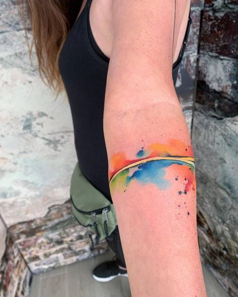 Watercolor Arm Band Tattoo, Watercolor Wrist Band Tattoo, Arm Band Tattoo Colored, Rainbow Arm Band Tattoo, Tattoo Color Band, Watercolor Band Tattoo, Water Wrist Band Tattoo, Rainbow Bracelet Tattoo, Abstract Bracelet Tattoo