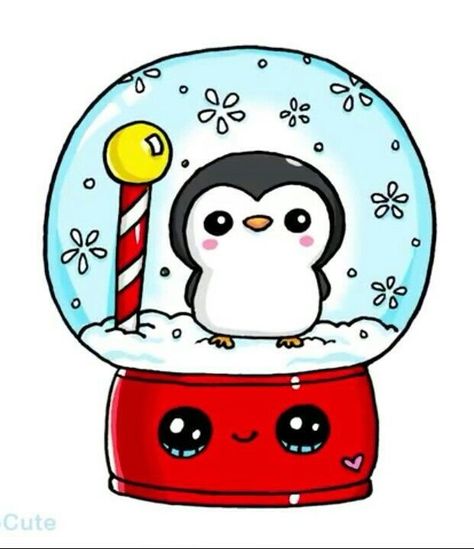 Snow Ball Drawing, Cute Christmas Drawing Ideas Easy, Kawaii Christmas Drawings, Cute Easy Christmas Drawings, Christmas Drawings Easy, Doodles Kawaii, Easy Christmas Drawings, Xmas Drawing, Images Kawaii