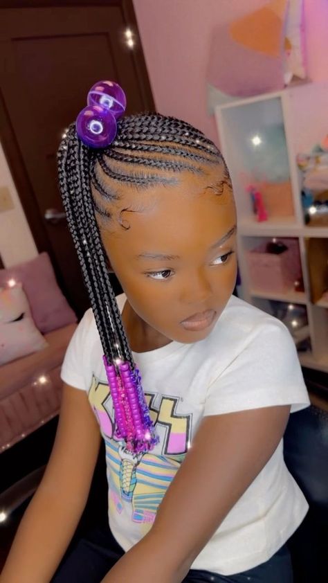 Falon 💜 . She’s a DOLL ✨ . Side ponytail EXTENSIONS 💜 No more AVAILABILITY FOR AUGUST 🚫 • • • • • • • miramarhairstylist #miramarbraider ##miramarkidbraider #browardbraider #browardkidsbraids #browardbraids #browardhairbraider #miamihairstylist #miamikidbraider #miamibraids #miamikidhairbraider #pompanokidsbraider #pompanobraider #kidfriendlystyles #kidfriendlybraids | preciiouskids | Aaliyah · One In A Million Girls Braided Ponytail Hairstyles Black, Little Black Girls Braided Hairstyles For Kids Ponytail, Little White Girl Braid Styles Ponytail, Girl Braids Hairstyles Kids Black Little Ponytail, Kids Feed In Ponytail, Braided Ponytails For Black Kids, Kids Braided Hairstyles Ponytail, Kids Braided Ponytail With Beads, Braid Ponytail For Black Kids