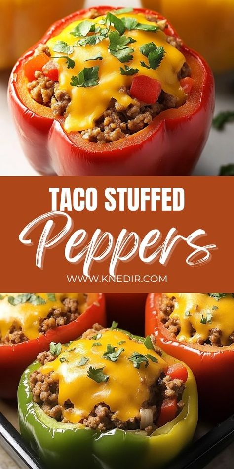 Looking for a quick and healthy dinner idea? 🌮✨ These Taco Stuffed Peppers are loaded with seasoned ground beef, melty cheese, and vibrant Mexican flavors, all nestled in a tender bell pepper shell. Perfect for a low-carb, gluten-free, or family-friendly meal! Ready in under 30 minutes, they’re ideal for weeknight dinners or meal prep. Try this twist on classic tacos today! #TacoStuffedPeppers #LowCarbRecipes #MexicanFood #DinnerIdeas #HealthyEating 🌶️🌟 Stuffed Bell Peppers Taco, Easy Stuffed Bell Peppers Ground Beef, Stuffed Green Peppers With Ground Beef, Ground Beef Stuffed Peppers, Classic Tacos, Mexican Stuffed Bell Peppers, Taco Stuffed Bell Peppers, Stuffed Bell Peppers Ground Beef, Easy Stuffed Pepper Recipe