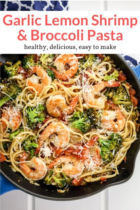 Shrimp And Broccoli Pasta, Shrimp Broccoli Pasta, Lemon Shrimp Pasta, Dinner Shrimp, Pasta With Shrimp, Lemon Shrimp, Garlic Shrimp Pasta, Slender Kitchen, Lemon Garlic Shrimp