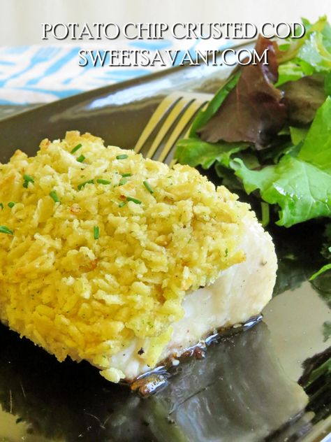 Potato Crusted Cod, Fish Recipes For Kids, Crusted Cod, Main Entree Recipes, Potato Chip Recipes, Cod Fish Recipes, Cod Recipe, Creamy Salad Dressing, Gluten Free Dishes