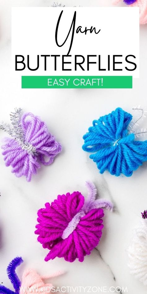 Yarn Butterfly Craft, Pom Pom Butterfly, Yarn Butterflies, Carrot Craft, Yarns Ornaments, Craft To Make, Yarn Trees, Christmas Wreath Craft, December Crafts