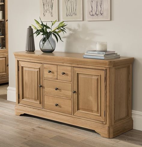 Union Rustic Gironda 155cm Wide 4 Drawer Sideboard | Wayfair.co.uk Oak Furniture Living Room, Solid Oak Coffee Table, Server Cabinet, Sideboards Living Room, Casa Country, Coffee Table With Drawers, Large Sideboard, Side Board, Wooden Sideboard