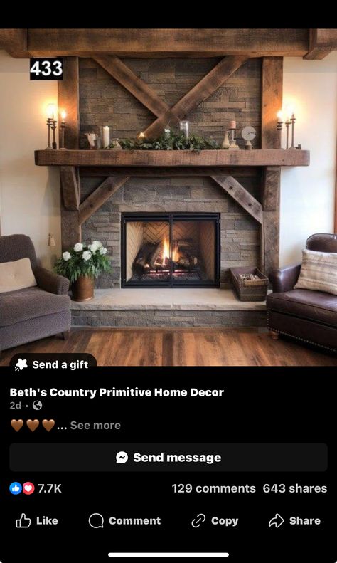 Farmhouse Fireplace With Barn Doors, Rustic Farmhouse Living Room With Fireplace, Farmhouse Living Room With Fireplace, Vermont Living, Life As A House, Farmhouse Fireplace Ideas, Rustic Farmhouse Fireplace, Farmhouse Fireplace Decor, Rumpus Room