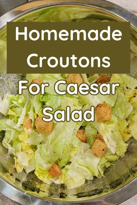 a iceberg salad with seasoned croutons Groats Recipe, How To Make Croutons, Caesar Recipe, Crouton Salad, Caesar Salad Dressing Recipe, Milled Flour Recipes, Croutons Recipe, Crouton Recipes, Fresh Milled Flour