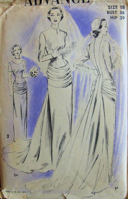 Advance 5178; ca. 1949; Brides and Bridesmaid Gown. Featured in Advance Patterns book, May 1949 Bridal Dress Patterns, Vintage Wedding Dress Pattern, Bridal Sewing Patterns, 1940s Wedding Dress, Wedding Dress Pattern, 1940 Dress, Advance Patterns, Vintage Fashion 1930s, Vintage Bridesmaids