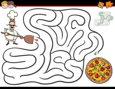 Chef Activities For Kids, Pizza Activities For Preschool, Pizza Party Games, Dani Kruha, Pizza Coloring Page, Chef Character, Science Lab Decorations, Pizza Vector, Maze Activity