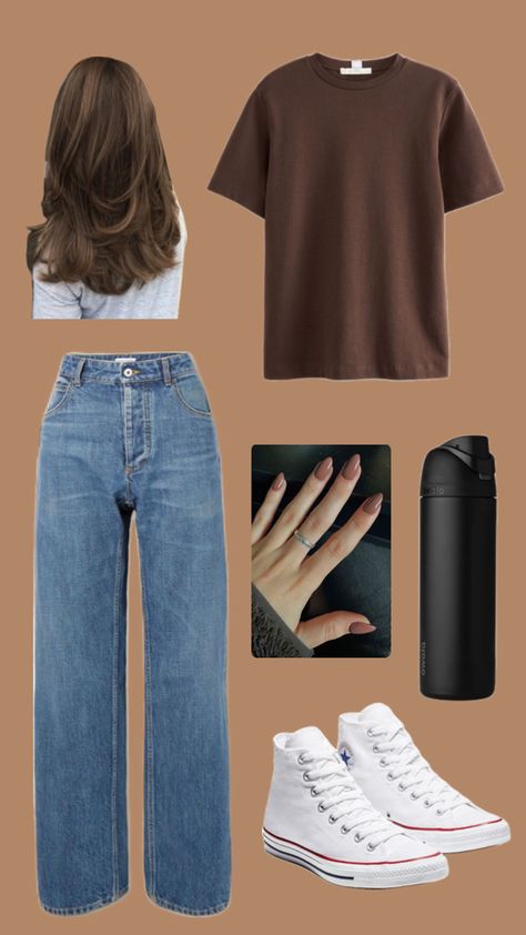 Brown Tshirt Outfit, Tshirt And Jeans Outfit, Tshirt And Jeans, Jeans And T Shirt Outfit, Tshirt Outfit, Brown Tshirt, Jeans Outfit, Tshirt Outfits, Jean Outfits