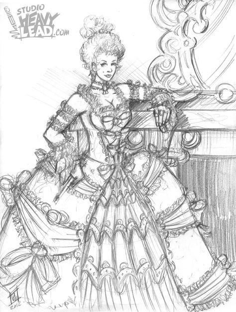 The Big Rococo Dress by gaijyn on DeviantArt Roccoco Dresses Drawing, Rococo Drawing Dress, Baroque Dress Drawing, Rococo Dress Drawing, Rococo Drawing, Rococo Painting, Rococo Dress, Pink Drawing, Dress Sketch