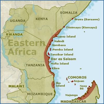 The Swahili Coast. It is a source of many trading ports. Swahili Coast, Peace Corps Volunteer, Modern Map, Africa Map, African History, City State, East Africa, History Facts, West Africa