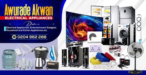 Electrical Appliances banner designed by Oppomence graphics in Ghana (0247369275) Electrical Appliances Poster, Electrical Shop Flyer Design, Electrical Gadgets, Shop Banner Design, Banner Sample, Electrical Shop, King's Crown, Creative Banners, Fear God